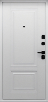 Входная дверь с белыми окрашенными панелями МДФ и скрытыми петлями