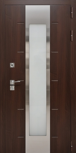Входная уличная термодверь со стеклопакетом и коричневыми плитами МДФ Входная уличная термодверь со стеклопакетом и коричневыми плитами МДФ